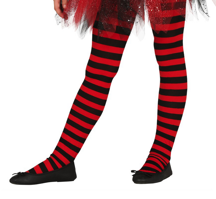 Halloween Strumpfhose Kind Schwarz Rot Gestreift 5/9 Jahre