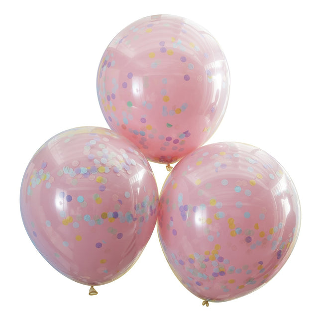 Rosa Konfetti Ballons Pastell Doppellagig 45cm 3Stk.