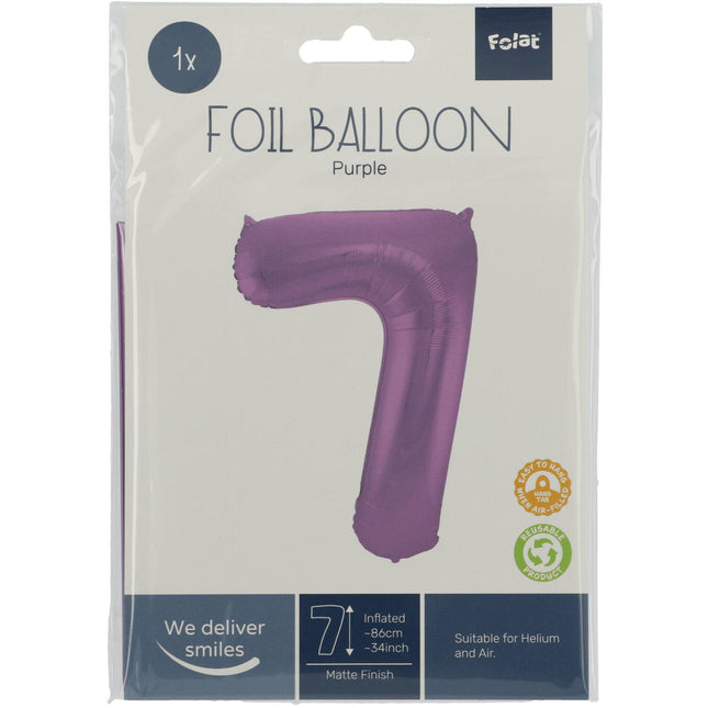 Folienballon Figur 7 Matt Lila XL 86cm leer