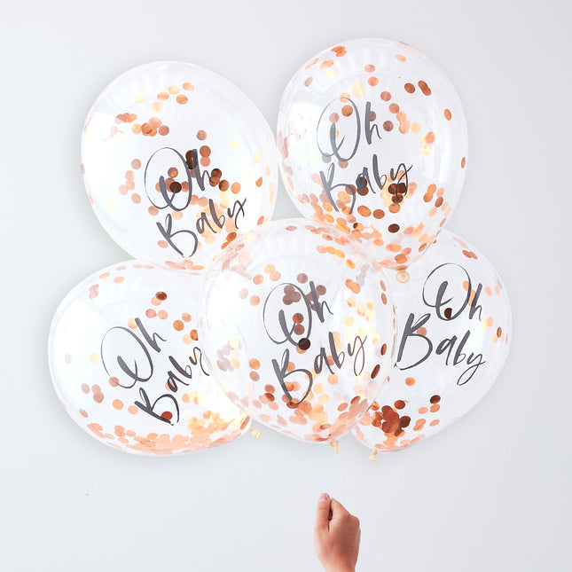 Rose Gold Konfetti Ballons Oh Baby 30cm 5Stk.