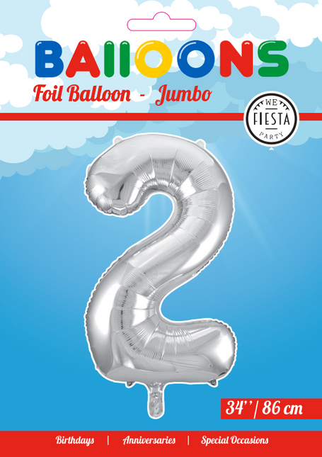 Folienballon Figur 2 Silber XL 86cm leer