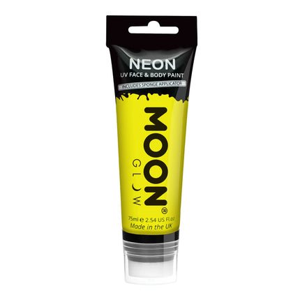 Moon Glow Neon UV Face Paint mit Schwammapplikator Intensives Gelb 75ml