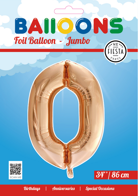 Folienballon Figur 0 Rose Gold XL 86cm leer