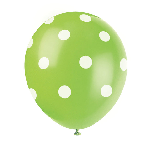 Limettengrüne Ballons Weiße Punkte 30cm 6Stk.