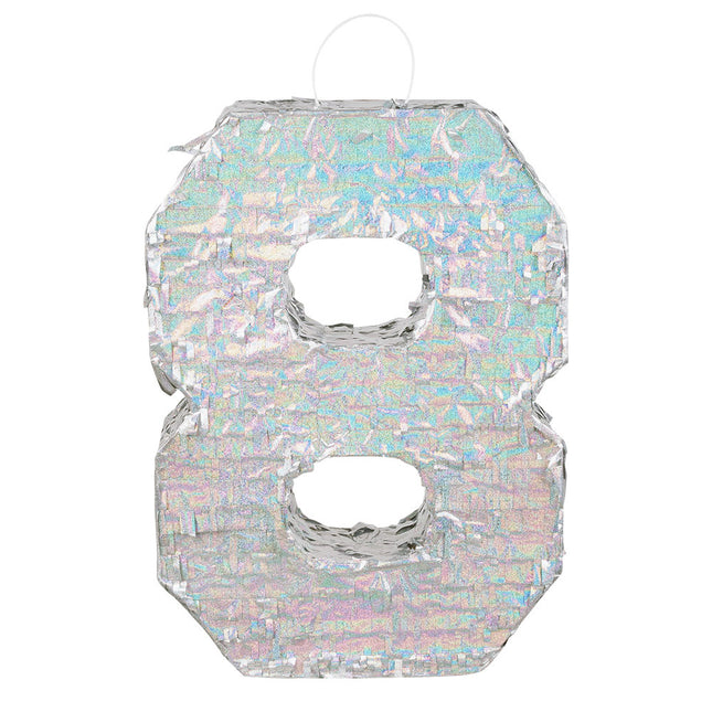 Silberne Pinata 8 Jahre Holographisch 40cm