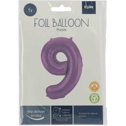 Folienballon Figur 9 Matt Lila XL 86cm leer