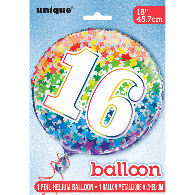 Heliumballon 16 Jahre Sterne 45cm leer