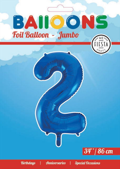 Folienballon Figur 2 Blau XL 86cm leer