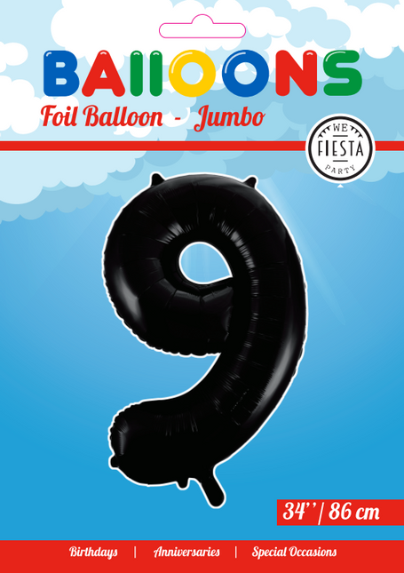 Folienballon Figur 9 Schwarz XL 86cm leer