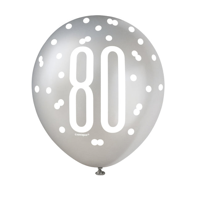 Ballons 80 Jahre Dots Schwarz 30cm 6Stück