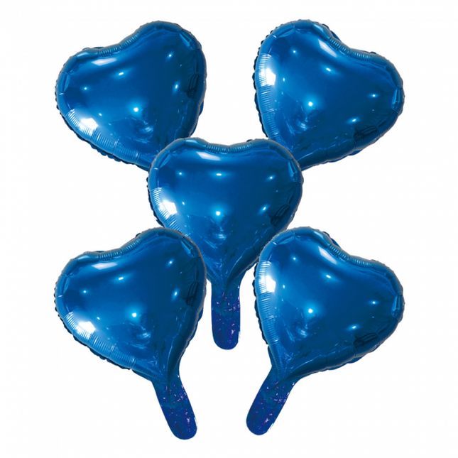 5 Folienballons Herz mit Papierstrohhalm 9" blau