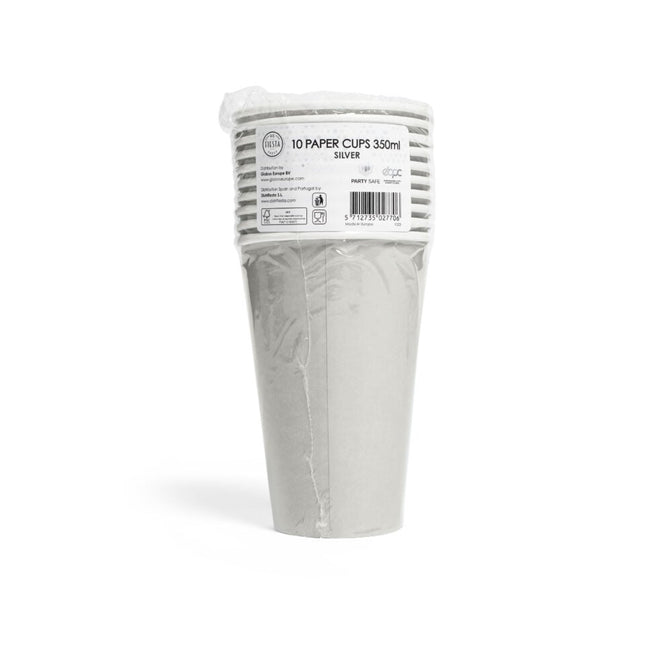 Silberne Becher aus Papier 350ml 10 Stk.