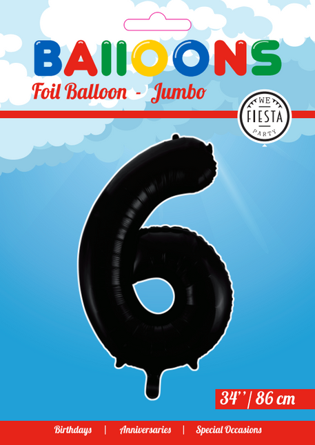 Folienballon Figur 6 Schwarz XL 86cm leer