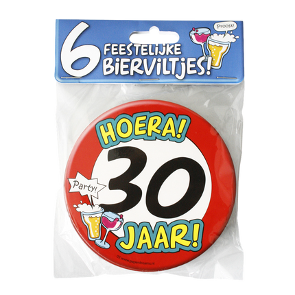 Bierdeckel 30 Jahre 12,5cm 6Stk.