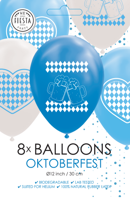 Oktoberfest Luftballons Blau Weiß 30cm 8Stk