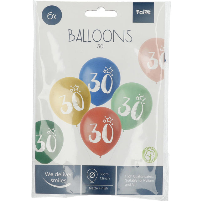 Ballons 30 Jahre Bunt 33cm 6Stk