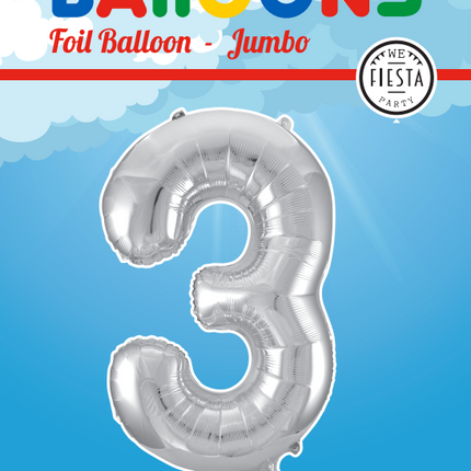 Folienballon Figur 3 Silber XL 86cm leer