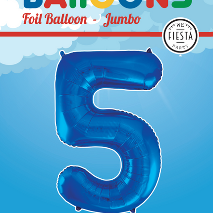 Folienballon Figur 5 Blau XL 86cm leer