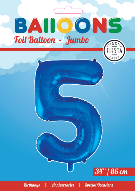 Folienballon Figur 5 Blau XL 86cm leer