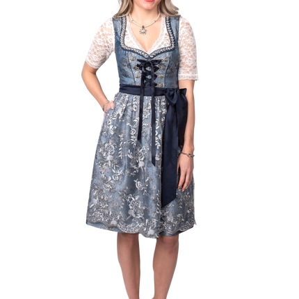 Blau Silber Dirndl Kleid Oktoberfest Damen 2 Stück