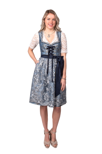 Blau Silber Dirndl Kleid Oktoberfest Damen 2 Stück