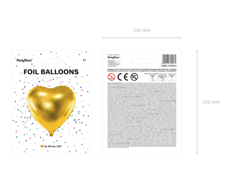 Helium Ballon Herz Gold Leer 61cm