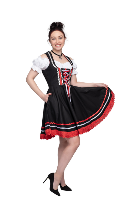 Oktoberfest Dirndl Kleid Oktoberfest Schwarz Rot Damen 2 Stück