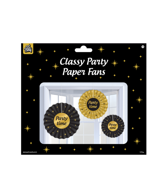 Papierfächer Party Time Set 20-40cm 3-teilig