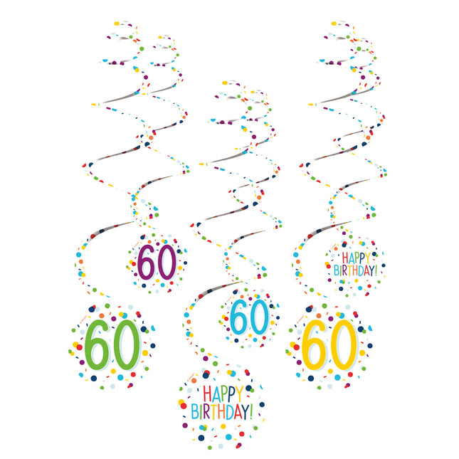 Hängende Dekoration 60 Jahre Happy Birthday Konfetti 61cm 6Stk.