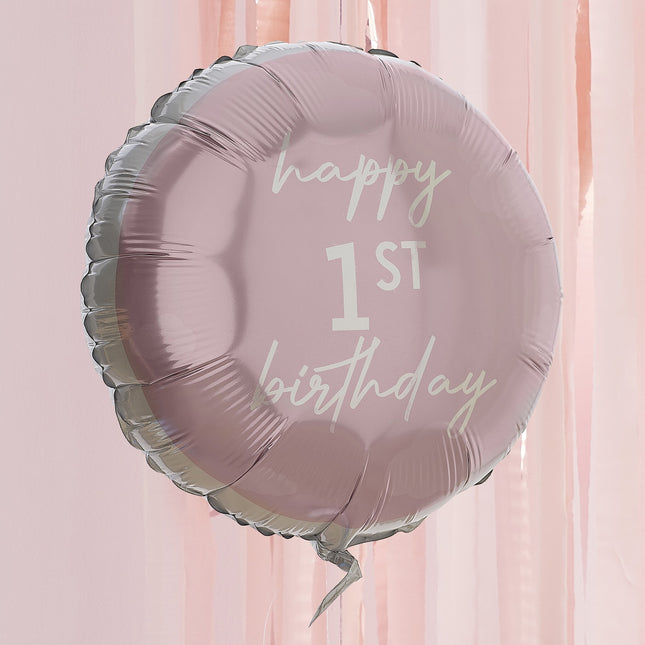 Happy 1St Birthday Helium Ballon Rosa Leer 43cm