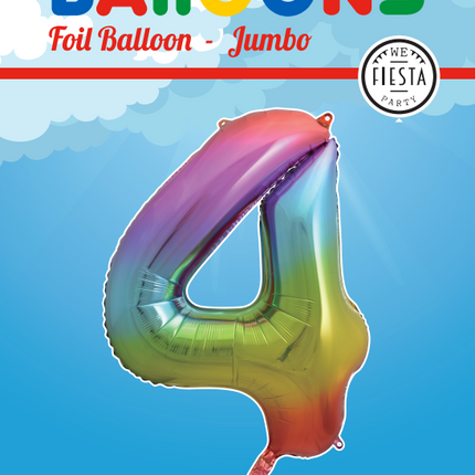 Folienballon Figur 4 Regenbogen XL 86cm leer