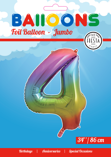 Folienballon Figur 4 Regenbogen XL 86cm leer