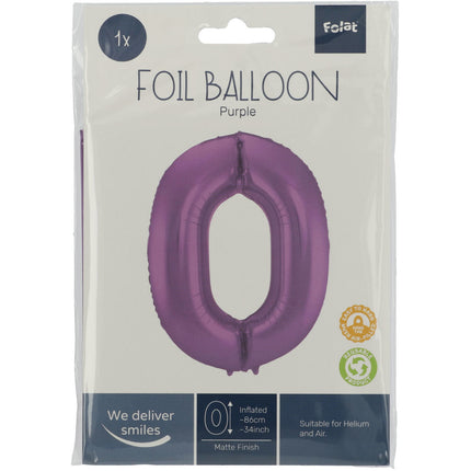 Folienballon Figur 0 Matt Lila XL 86cm leer