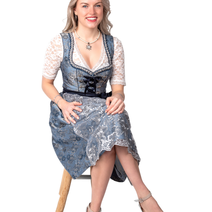 Blau Silber Dirndl Kleid Oktoberfest Damen 2 Stück