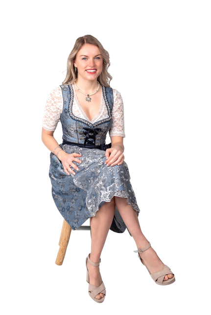 Blau Silber Dirndl Kleid Oktoberfest Damen 2 Stück