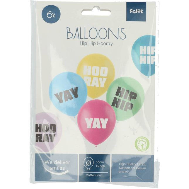 Ballons Hip Hip Hooray 33cm 6 Stk.