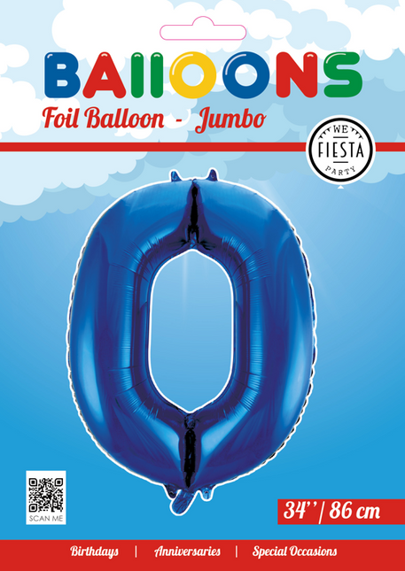 Folienballon Figur 0 Blau XL 86cm Leer