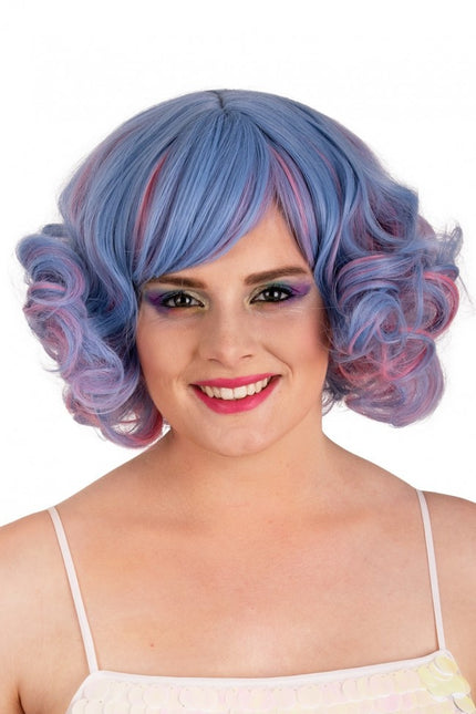 Perücke Arlene Kurz Mit Locken Pastell Blau Und Rosa