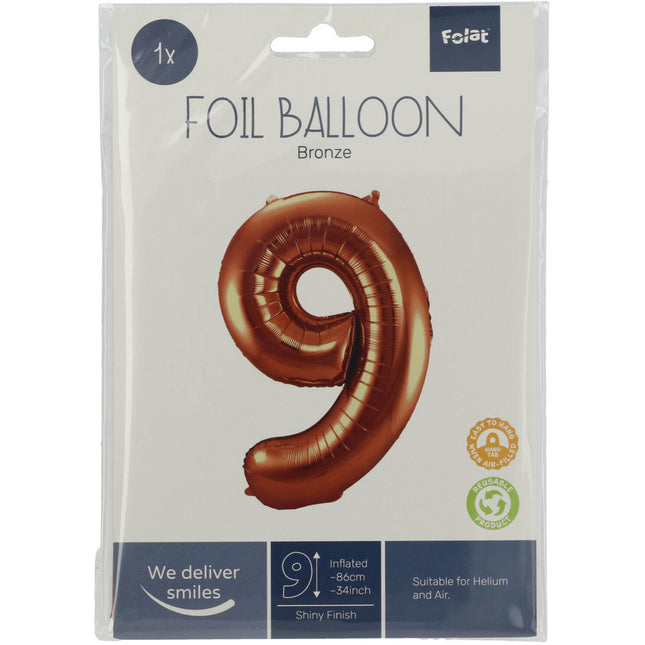 Folienballon Figur 9 Bronze XL 86cm leer