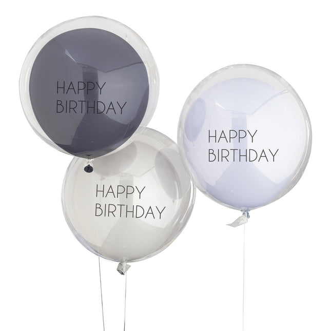 Blaue Happy Birthday Ballons Double Layer 45cm 3pcs