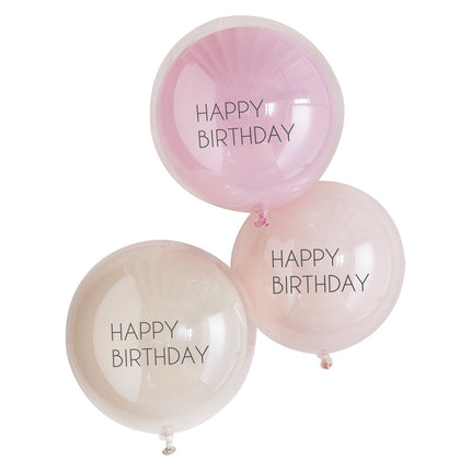 Rosa Happy Birthday Ballons Double Layer 45cm 3Stück