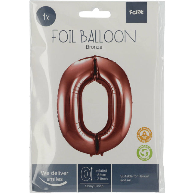 Folienballon Figur 0 Bronze XL 86cm leer