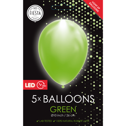 Grüne LED-Ballons 26cm 5Stück