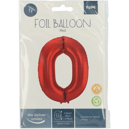 Folienballon Figur 0 Matt Rot XL 86cm leer