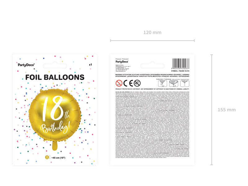 Helium Ballon 18Th Geburtstag Gold Leer 45cm