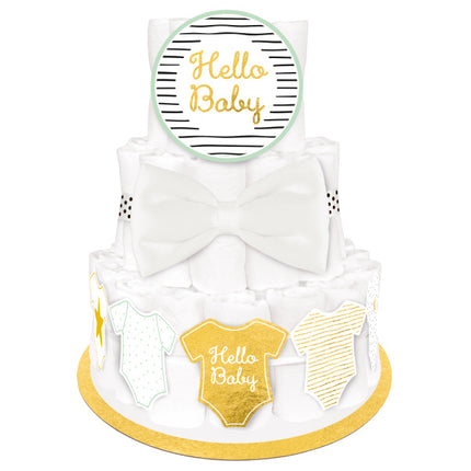 Windel-Kuchendekorationsset Hello Baby 4 Stück