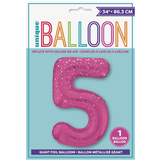 5 Jahre Figur Ballon Pink Dots 86cm