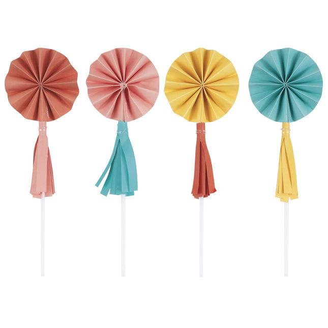 Bunte Cupcake Topper Mini Fächer mit Quasten 8 Stk.