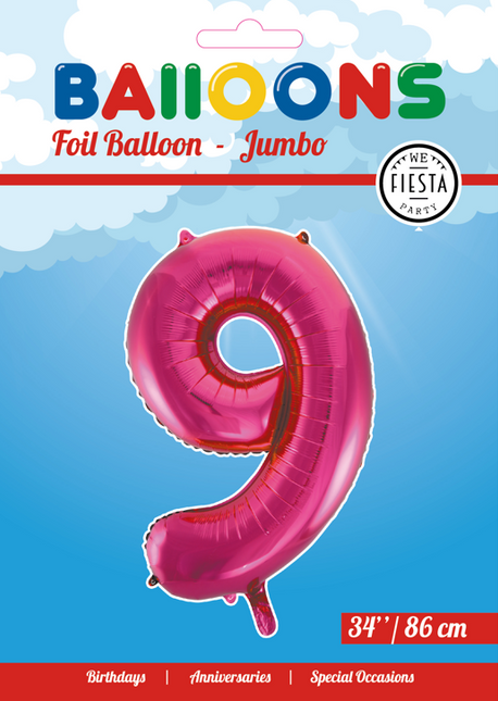 Folienballon Figur 9 Fuchsia XL 86cm leer