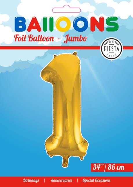 Folienballon Figur 1 Gold XL 86cm leer